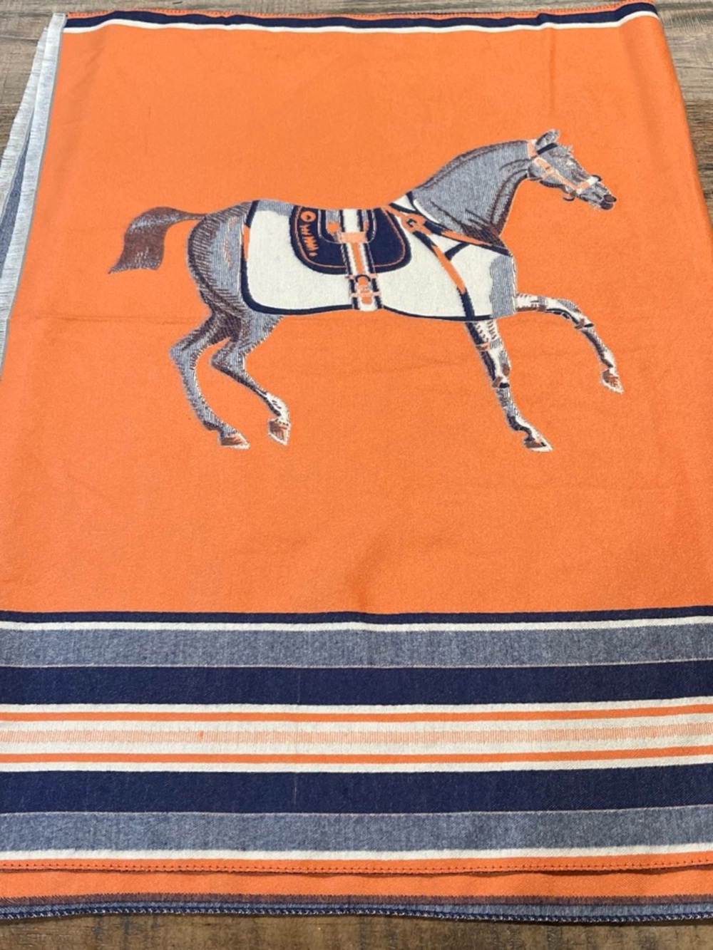 Orange and Blue Four Horse-Print Scarf Wrap - Signature Equestrian Style